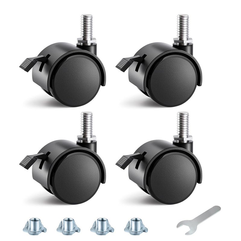 ANDUTEES Stem Casters, 1.5 Inch Furniture Casters Set of 4, Threaded Stem Diameter 5/16" Plastic Locking Caster Wheels, Black Swivel Small Castors with T-Nuts, for Table, Cabinet, Storage Rack - Image 1